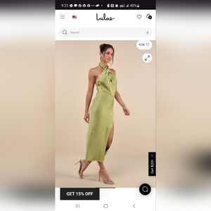 Lulu's Beyond Classy Chartreuse Satin Halter Dress Size Medium